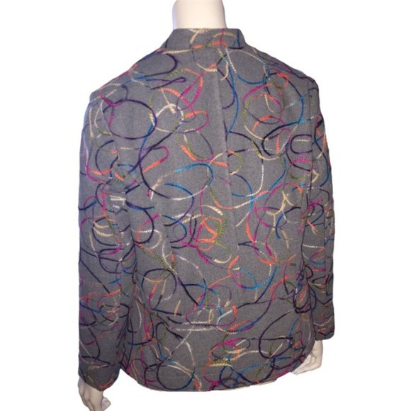 Blair Women’s Gray Wool Blend Blazer with Colorful Swirl Embroidery – Size 12 - Picture 4 of 12
